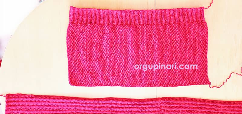 Kırmızı şal hırka arka parça ayrıntılı görünüm